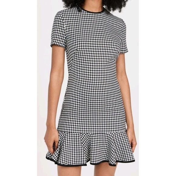 Black Halo Melanie Mini Dress Size 10 Black and White Houndstooth NWT USA - Picture 1 of 6
